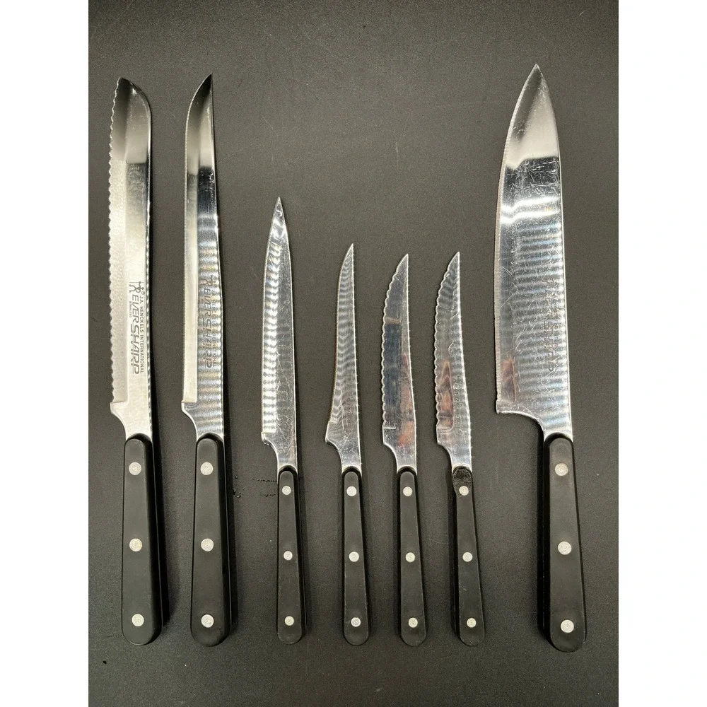 Ever Sharp Kitchen Knife Set 7 Pc Serrated Straight Stainless Chefs Boning Vtg